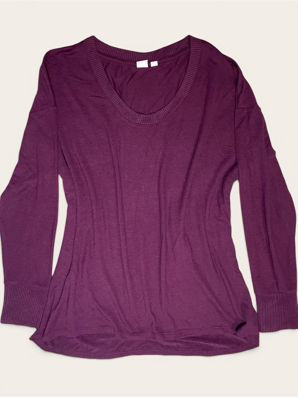 GAP Women's Scoop Neck Long Sleeve Top - Deep Plum Large